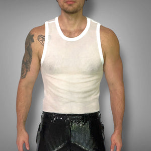 White Fishnet Tank Fitted