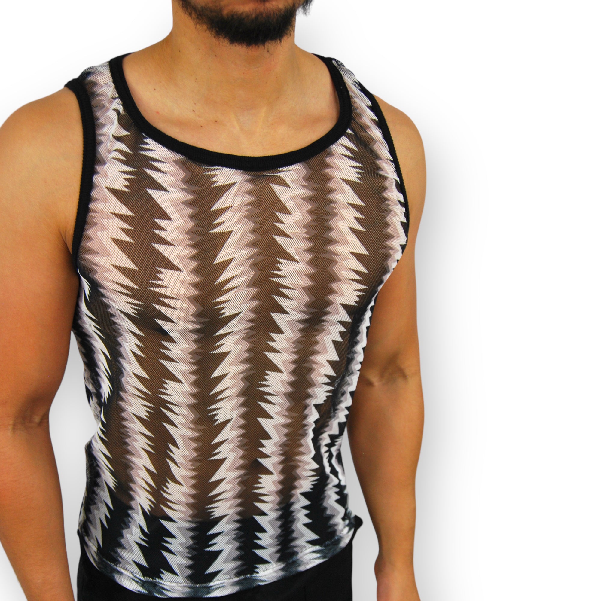 Stretch Mesh Zig Zag Pattern Tank