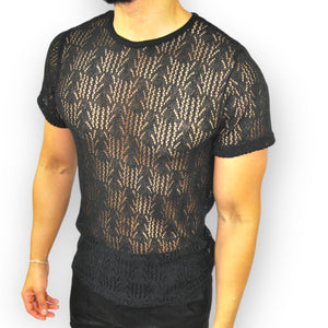 Knit Partial Sheer Tee Shirt