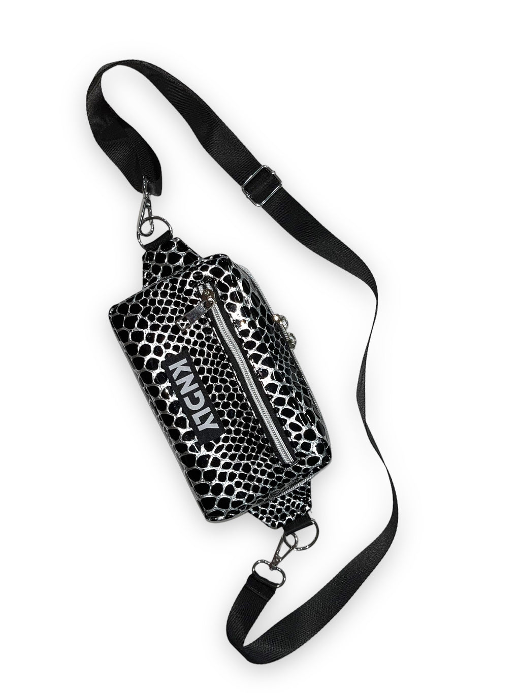 Faux Silver Black Alligator Skin Cross Body Bag