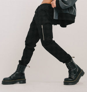 Black Stretch Denim Cargo Jogger