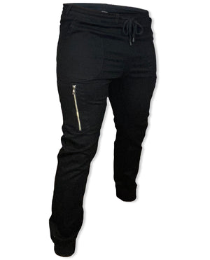 Black Stretch Denim Cargo Jogger