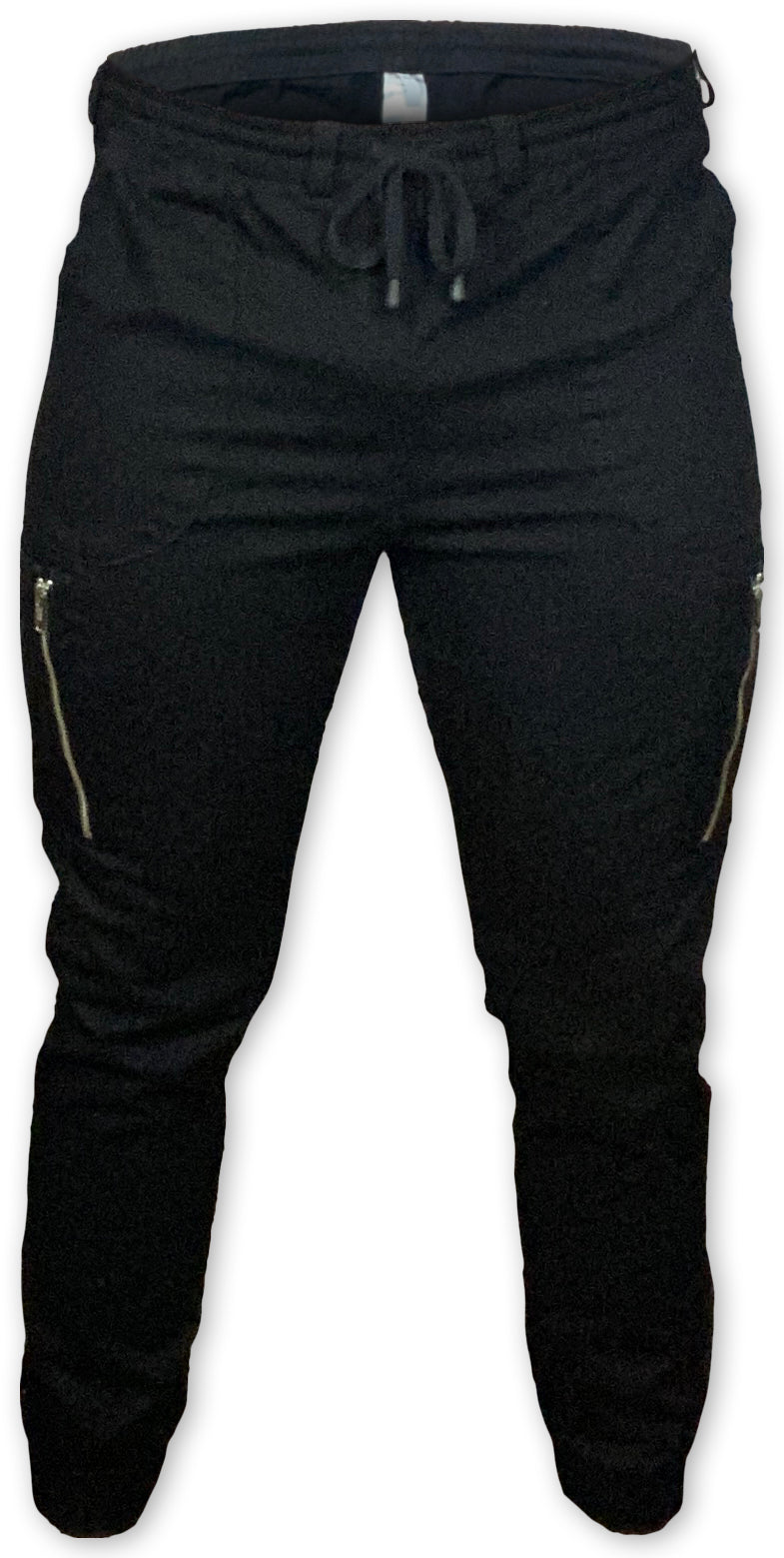 Black Stretch Denim Cargo Jogger